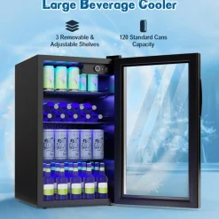 Sharper Image 120 Can Beverage Refrigerator with Glass Door