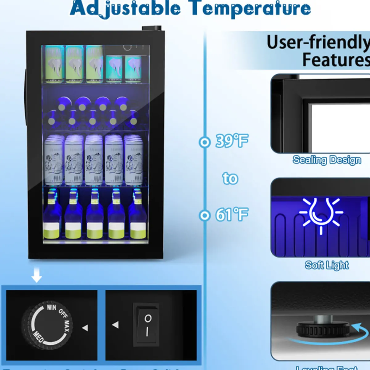 Sharper Image 120 Can Beverage Refrigerator with Glass Door