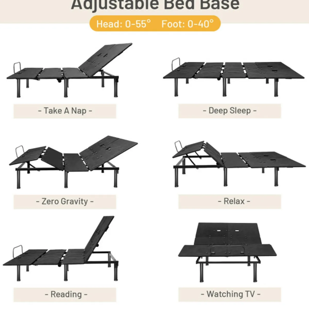 GoPlus (Costway) Adjustable Bed Base Frame with Head and Foot Incline