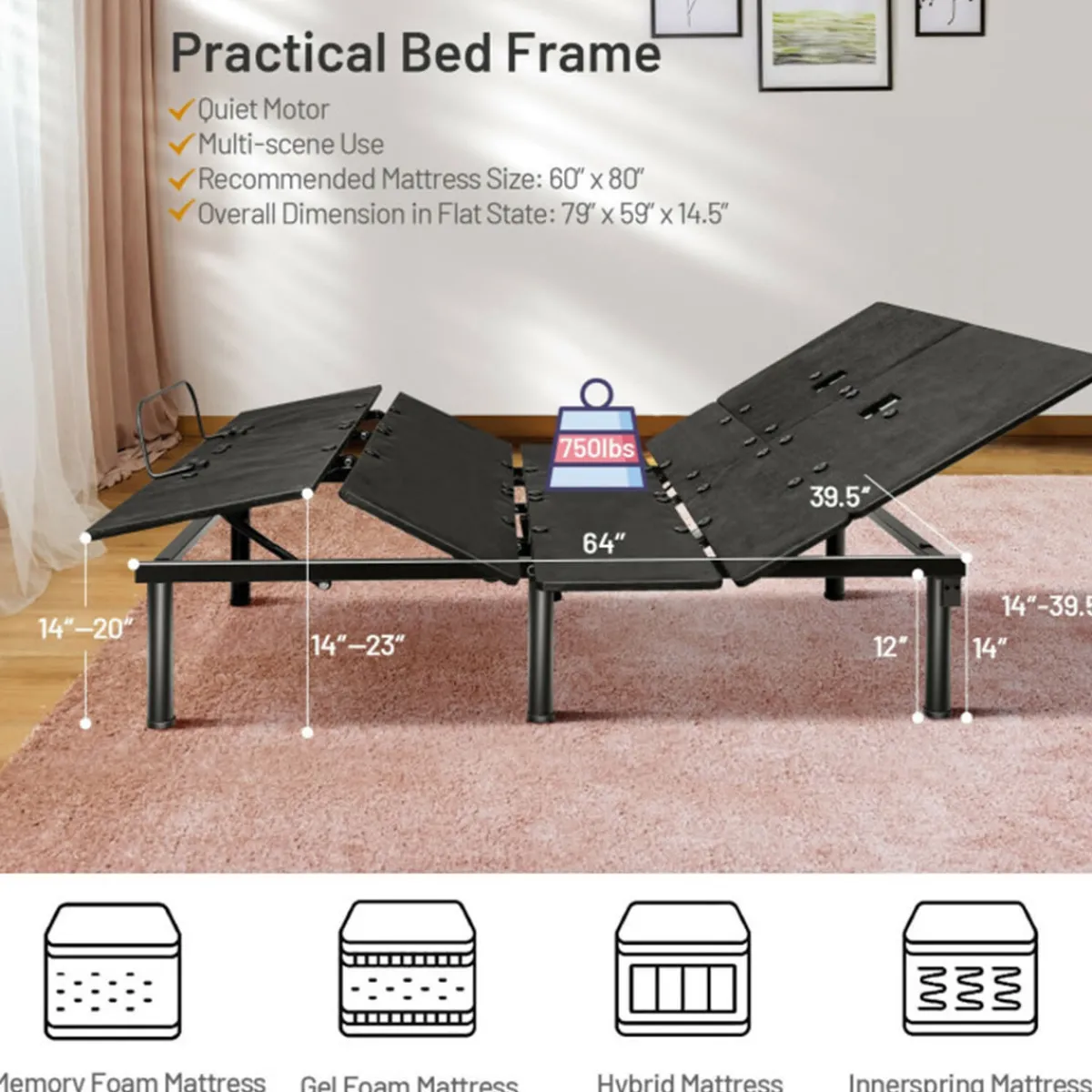 GoPlus (Costway) Adjustable Bed Base Frame with Head and Foot Incline