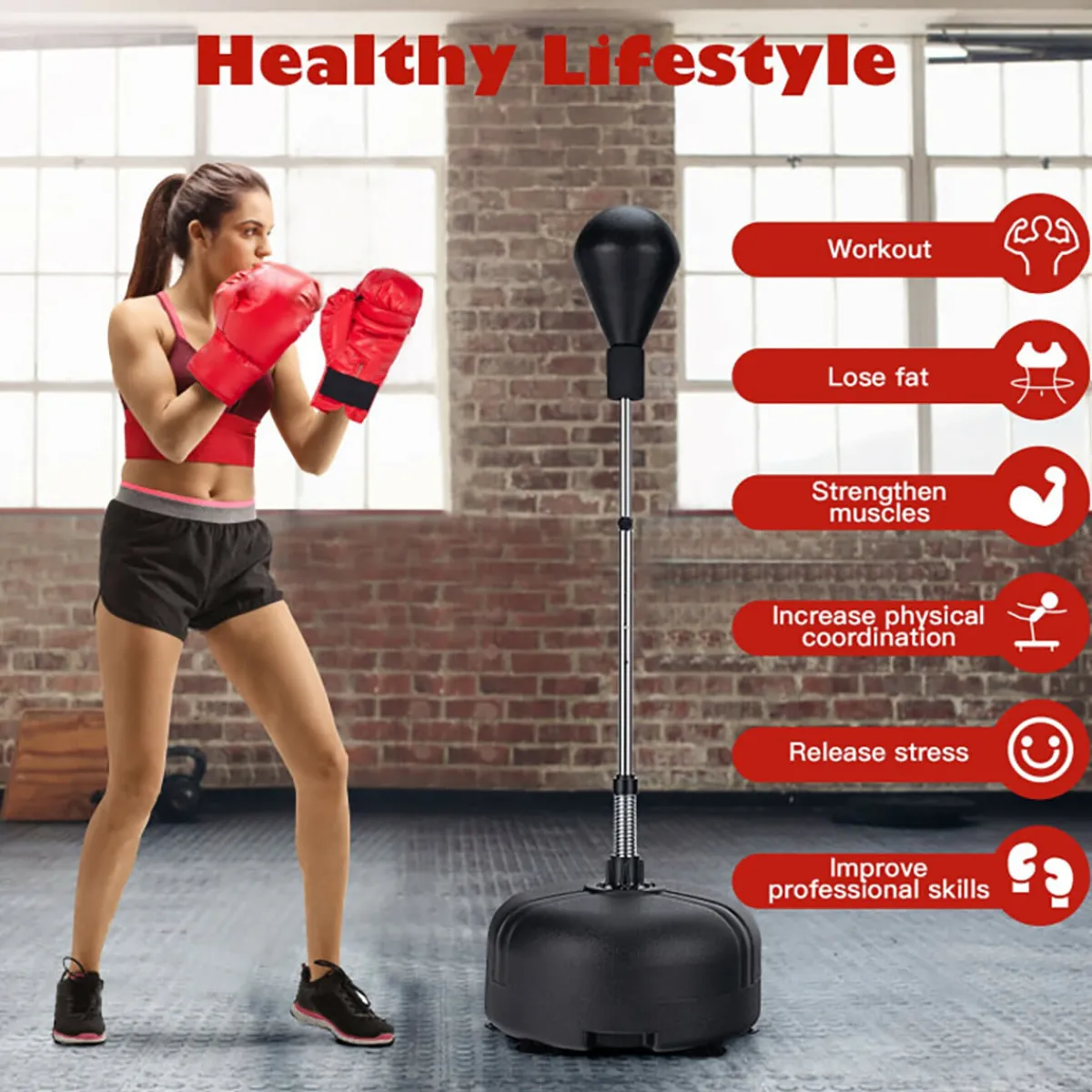 Teleshop Inc. Adjustable Freestanding Punching Bag with Boxing Gloves