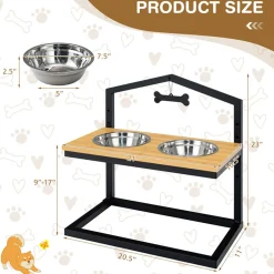 The Green Pet Shop (Cool Care Technologies) Adjustable Raised Pet Feeder with Stainless Steel Bowls