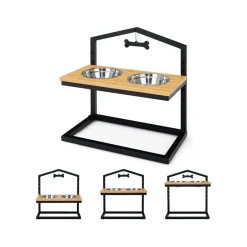 The Green Pet Shop (Cool Care Technologies) Adjustable Raised Pet Feeder with Stainless Steel Bowls