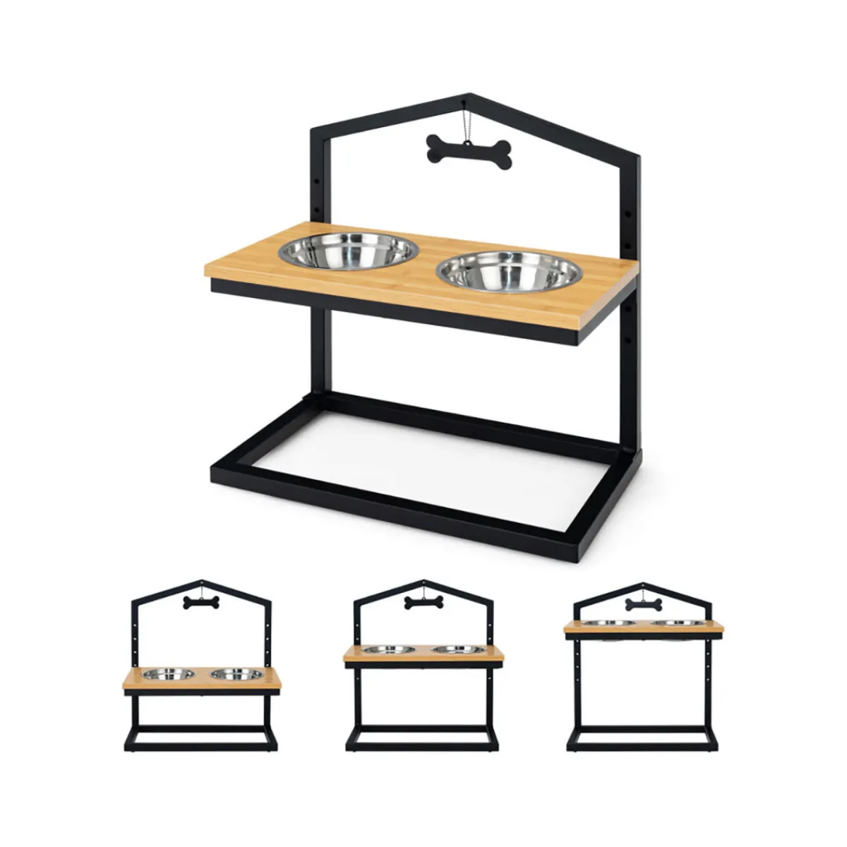 The Green Pet Shop (Cool Care Technologies) Adjustable Raised Pet Feeder with Stainless Steel Bowls
