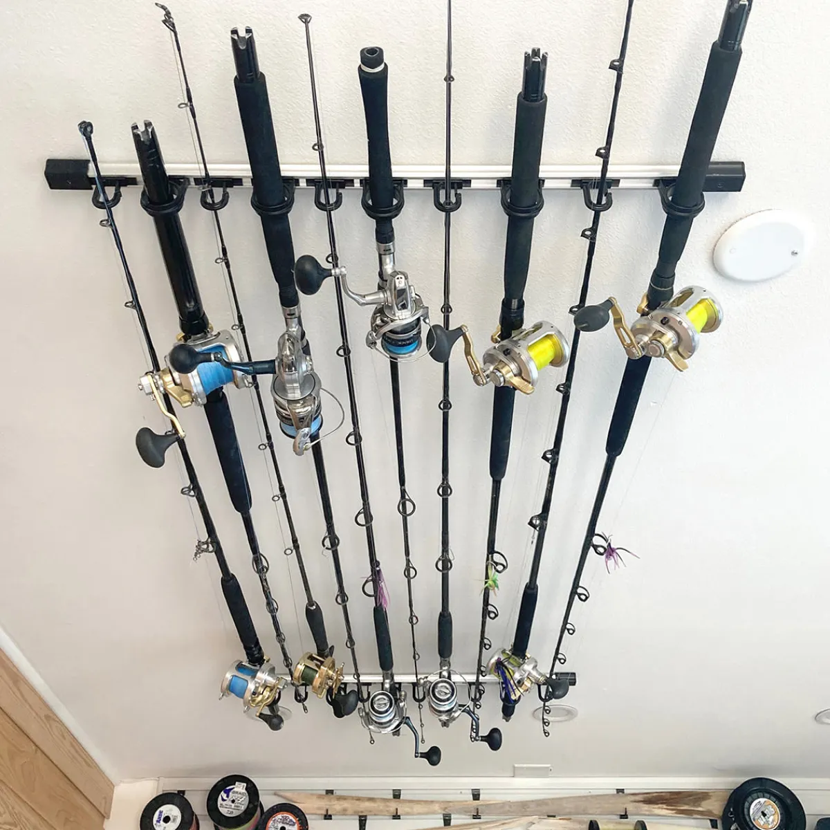 ReelSonar Inc All Weather Aluminum 10 Fishing Rod Wall or Ceiling Rack