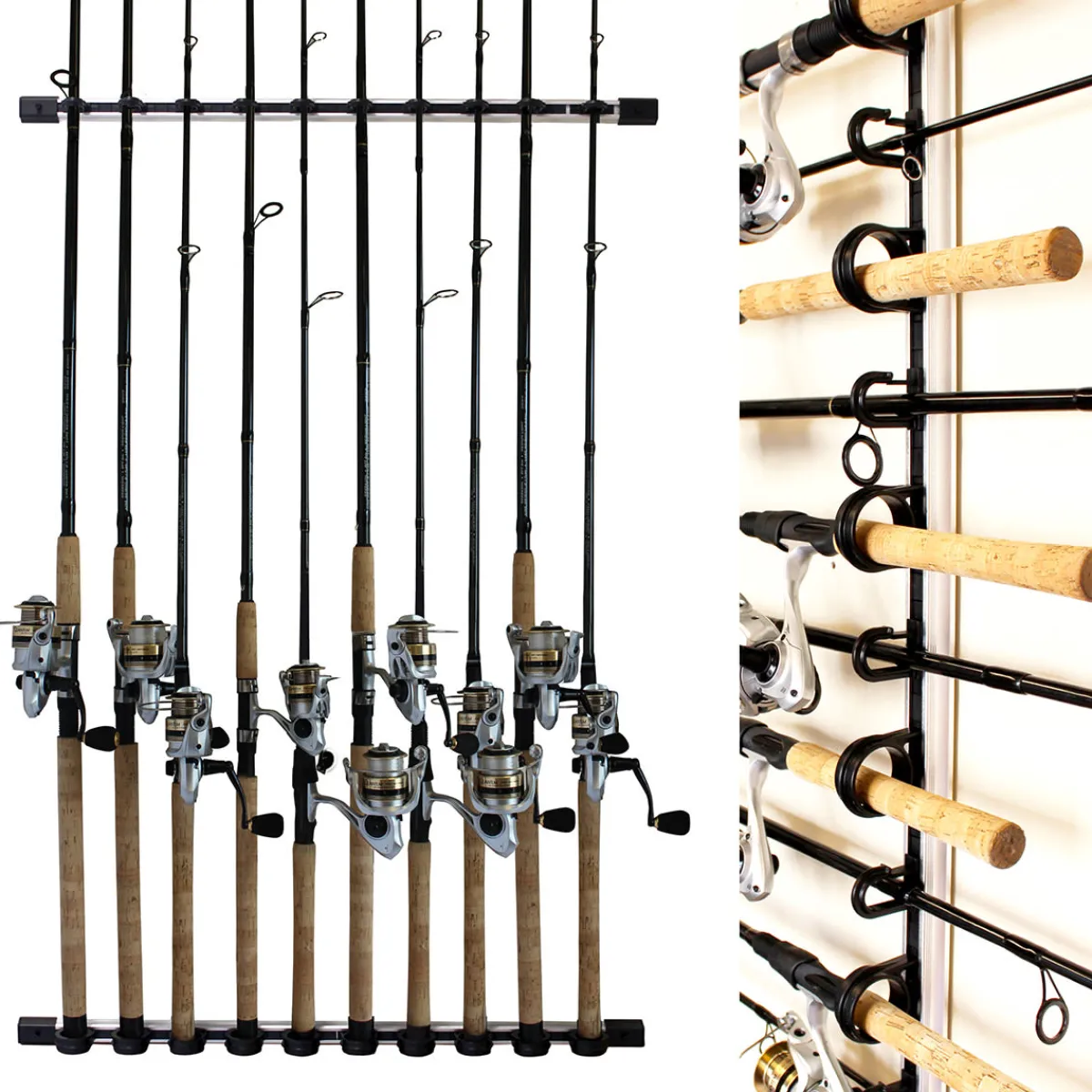 ReelSonar Inc All Weather Aluminum 10 Fishing Rod Wall or Ceiling Rack