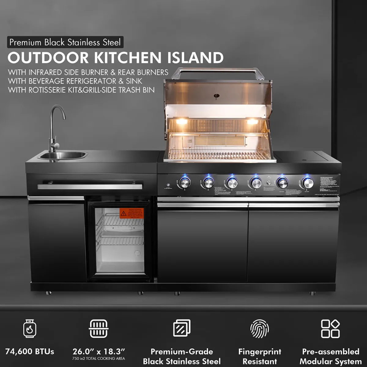 Grill Daddy Brush Co. Black Stainless Steel Outdoor Grill Island
