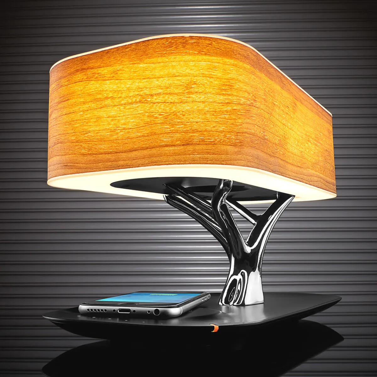 Sharper Image Bonsai Bluetooth Speaker Lamp with Wireless Charging Pad by