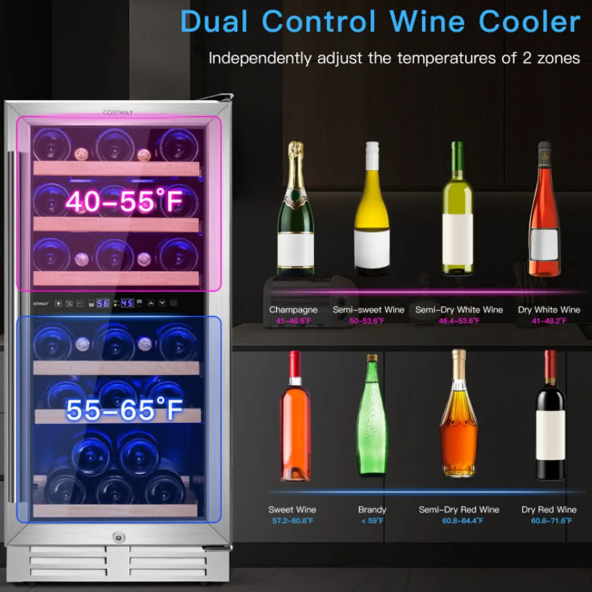 Sharper Image 30-Bottle Dual Zone Freestanding Wine Cooler
