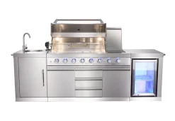Shinerich International Inc 6-Burner Propane Gas Grill Island with Rotisserie and Outdoor Refrigerator