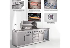 Shinerich International Inc 6-Burner Propane Gas Grill Island with Rotisserie and Outdoor Refrigerator
