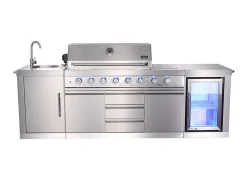 Shinerich International Inc 6-Burner Propane Gas Grill Island with Rotisserie and Outdoor Refrigerator
