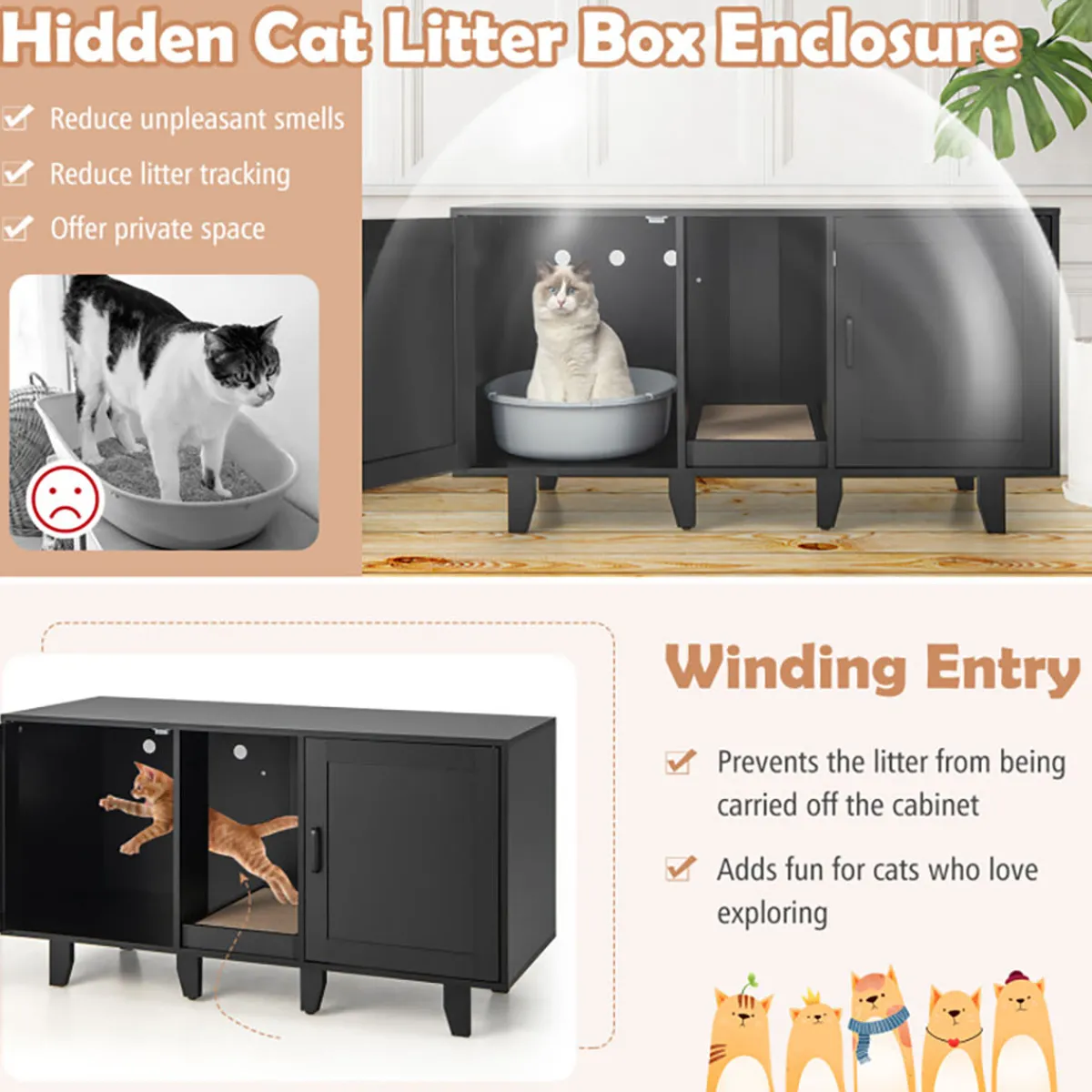 Sonicgrace Inc. Cat Litter Box Enclosure with Scratching Board