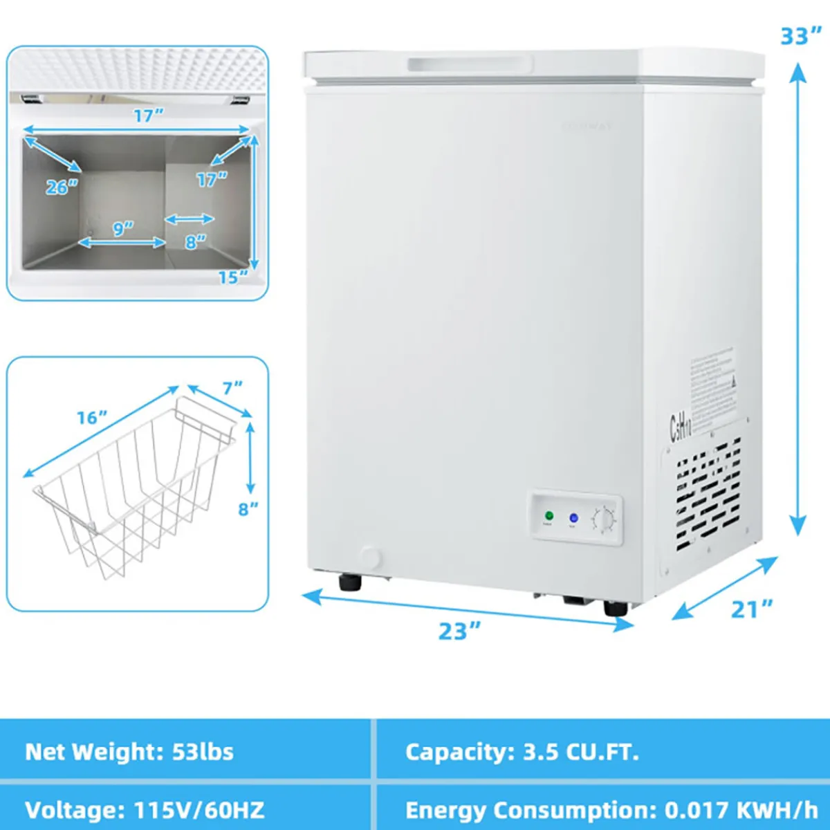 Sharper Image Compact Chest Freezer with Removable Storage Basket