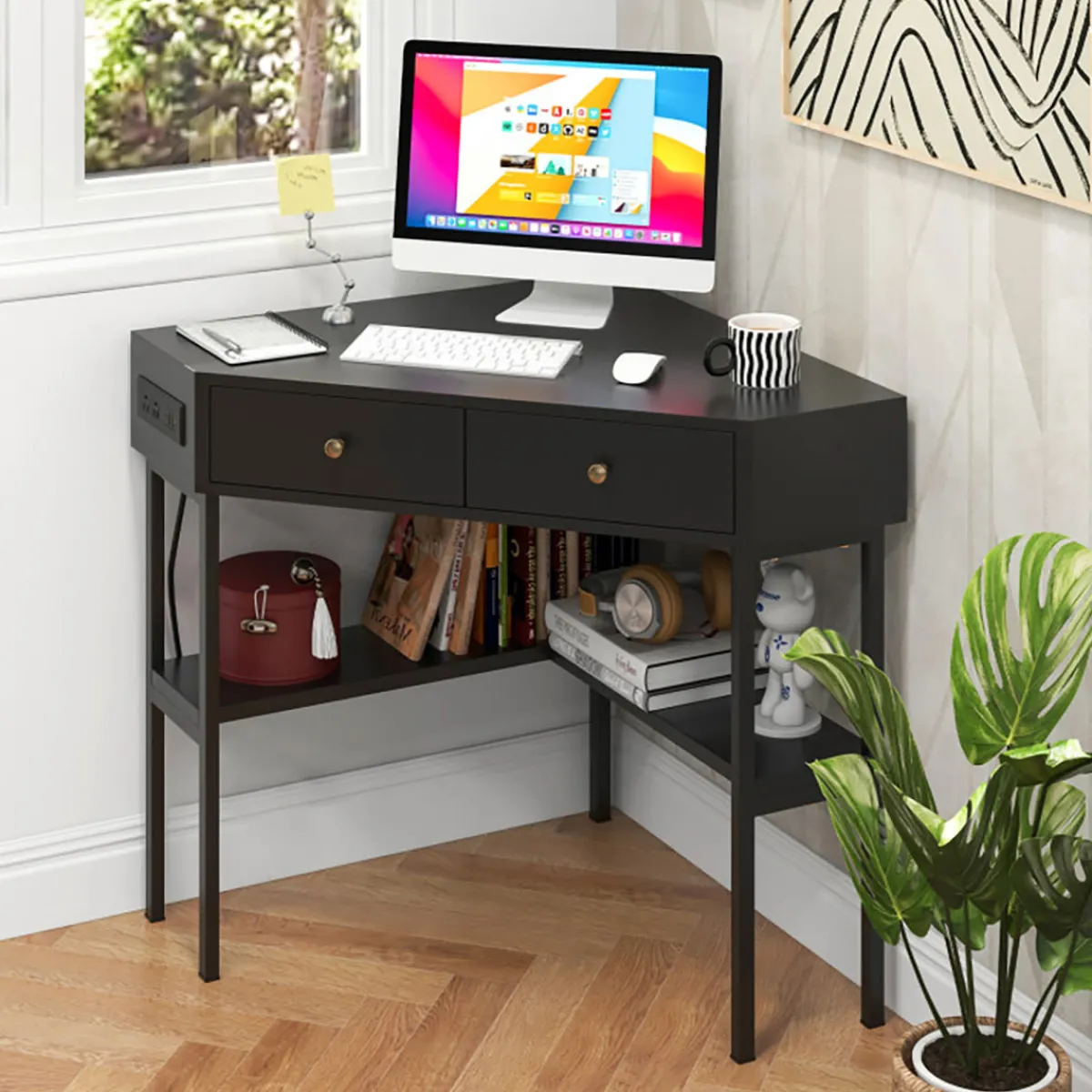 GoPlus (Costway) Corner Desk with Built-In Charging Station