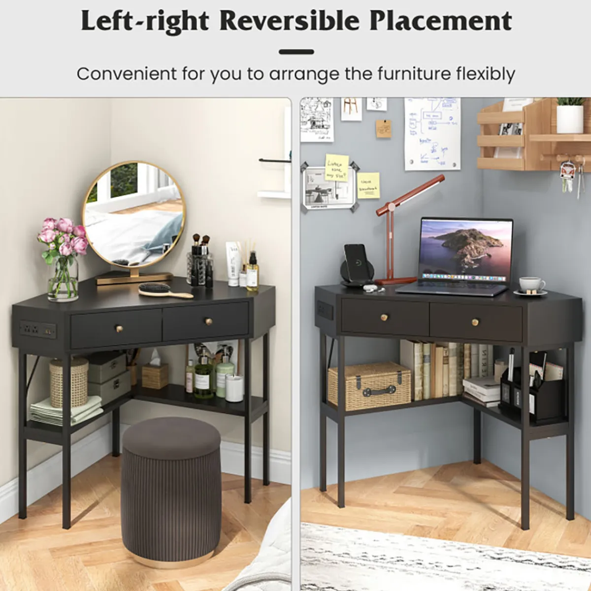 GoPlus (Costway) Corner Desk with Built-In Charging Station