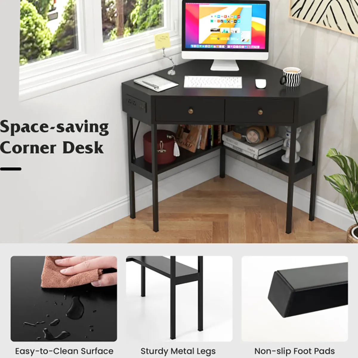 GoPlus (Costway) Corner Desk with Built-In Charging Station
