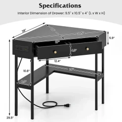 GoPlus (Costway) Corner Desk with Built-In Charging Station