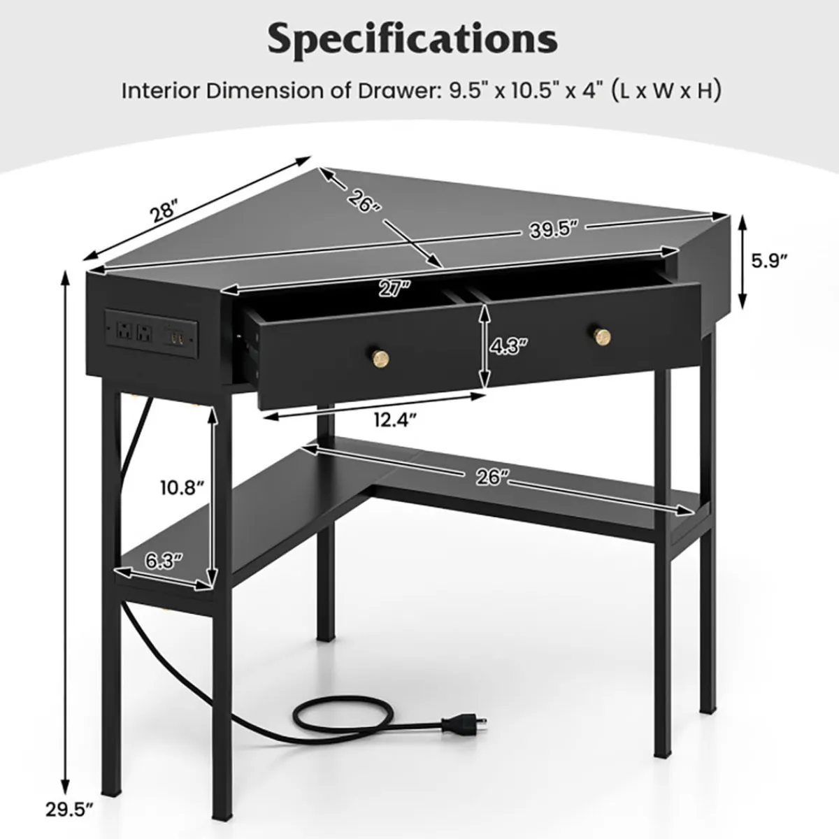 GoPlus (Costway) Corner Desk with Built-In Charging Station