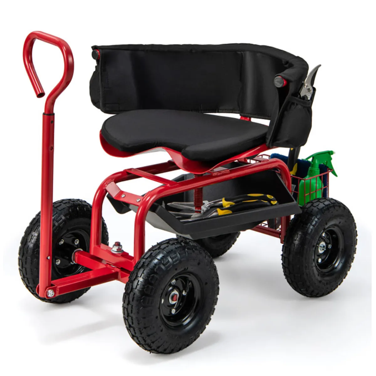 GoPlus (Costway) Cushioned Rolling Garden Cart with Swivel Seat