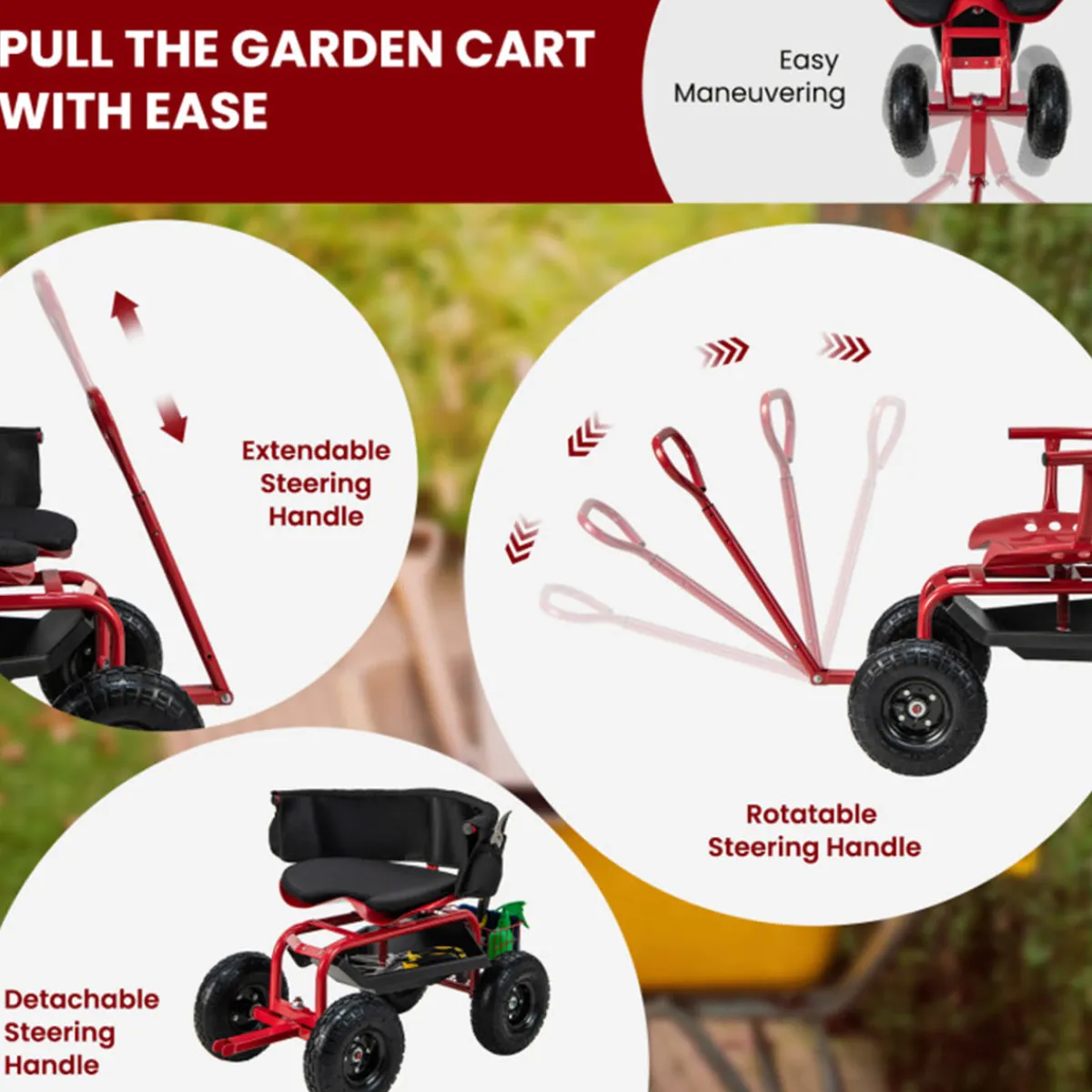 GoPlus (Costway) Cushioned Rolling Garden Cart with Swivel Seat
