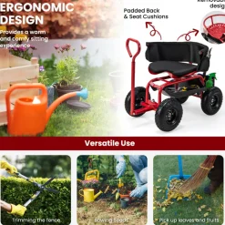 GoPlus (Costway) Cushioned Rolling Garden Cart with Swivel Seat