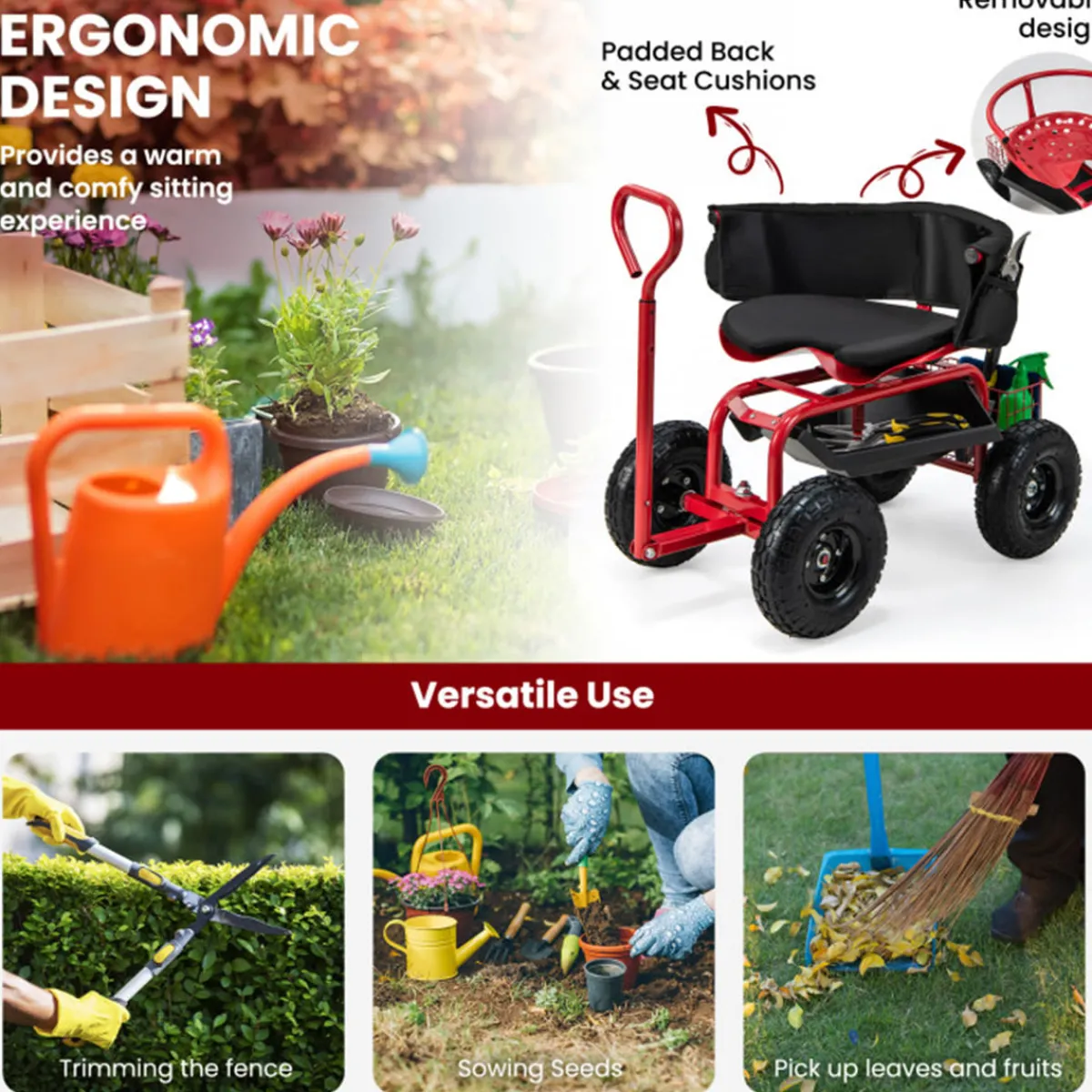 GoPlus (Costway) Cushioned Rolling Garden Cart with Swivel Seat
