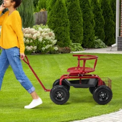 GoPlus (Costway) Cushioned Rolling Garden Cart with Swivel Seat