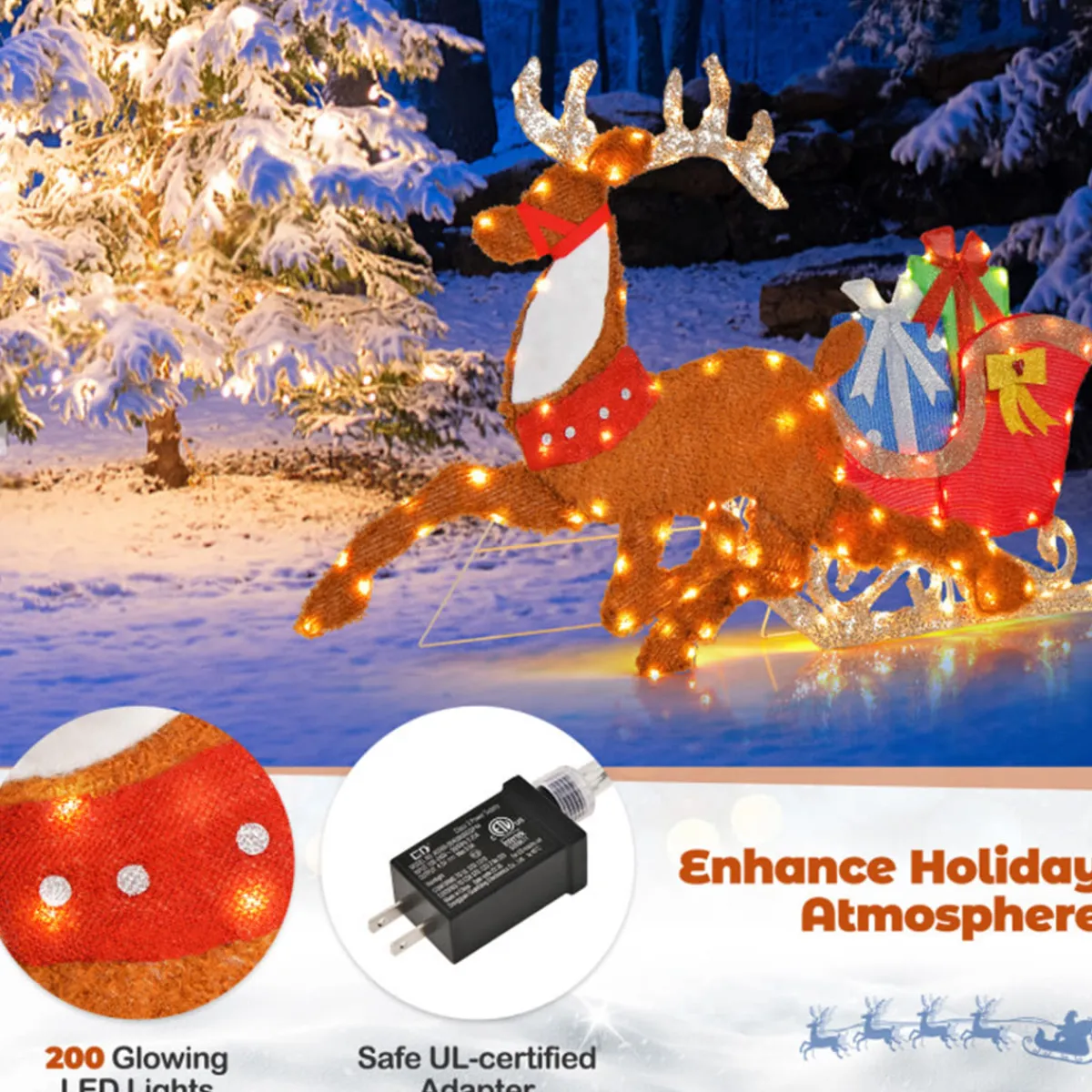 LinCon Marketing/LCM 2D Pre-Lit Christmas Reindeer and Sleigh Decoration
