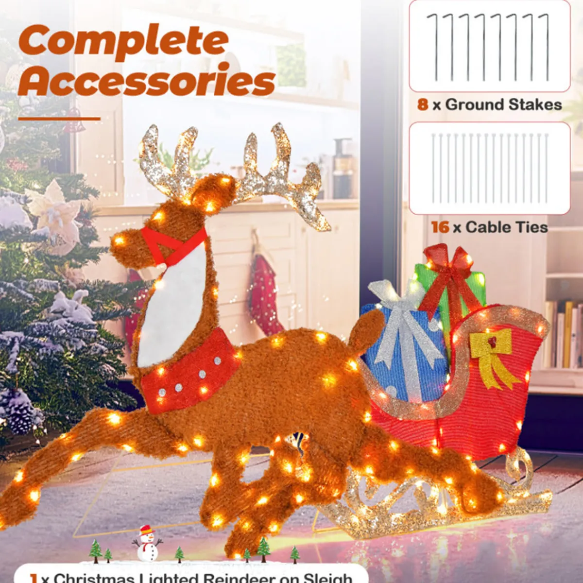 LinCon Marketing/LCM 2D Pre-Lit Christmas Reindeer and Sleigh Decoration