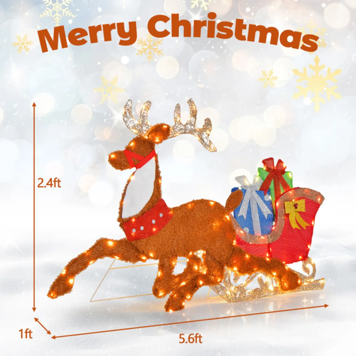 LinCon Marketing/LCM 2D Pre-Lit Christmas Reindeer and Sleigh Decoration