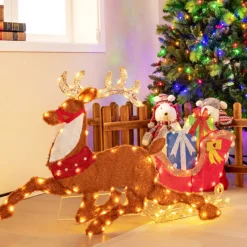 LinCon Marketing/LCM 2D Pre-Lit Christmas Reindeer and Sleigh Decoration