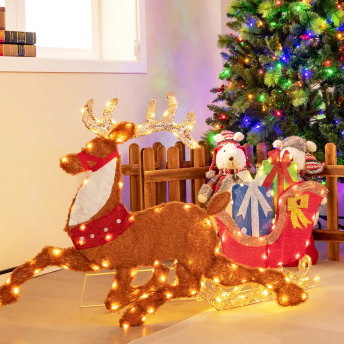LinCon Marketing/LCM 2D Pre-Lit Christmas Reindeer and Sleigh Decoration