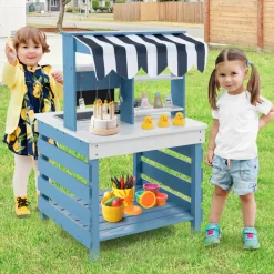 GoPlus (Costway) Double-Sided Wooden Play Kitchen and Grocery Stand