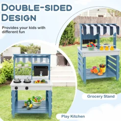 GoPlus (Costway) Double-Sided Wooden Play Kitchen and Grocery Stand