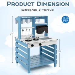 GoPlus (Costway) Double-Sided Wooden Play Kitchen and Grocery Stand