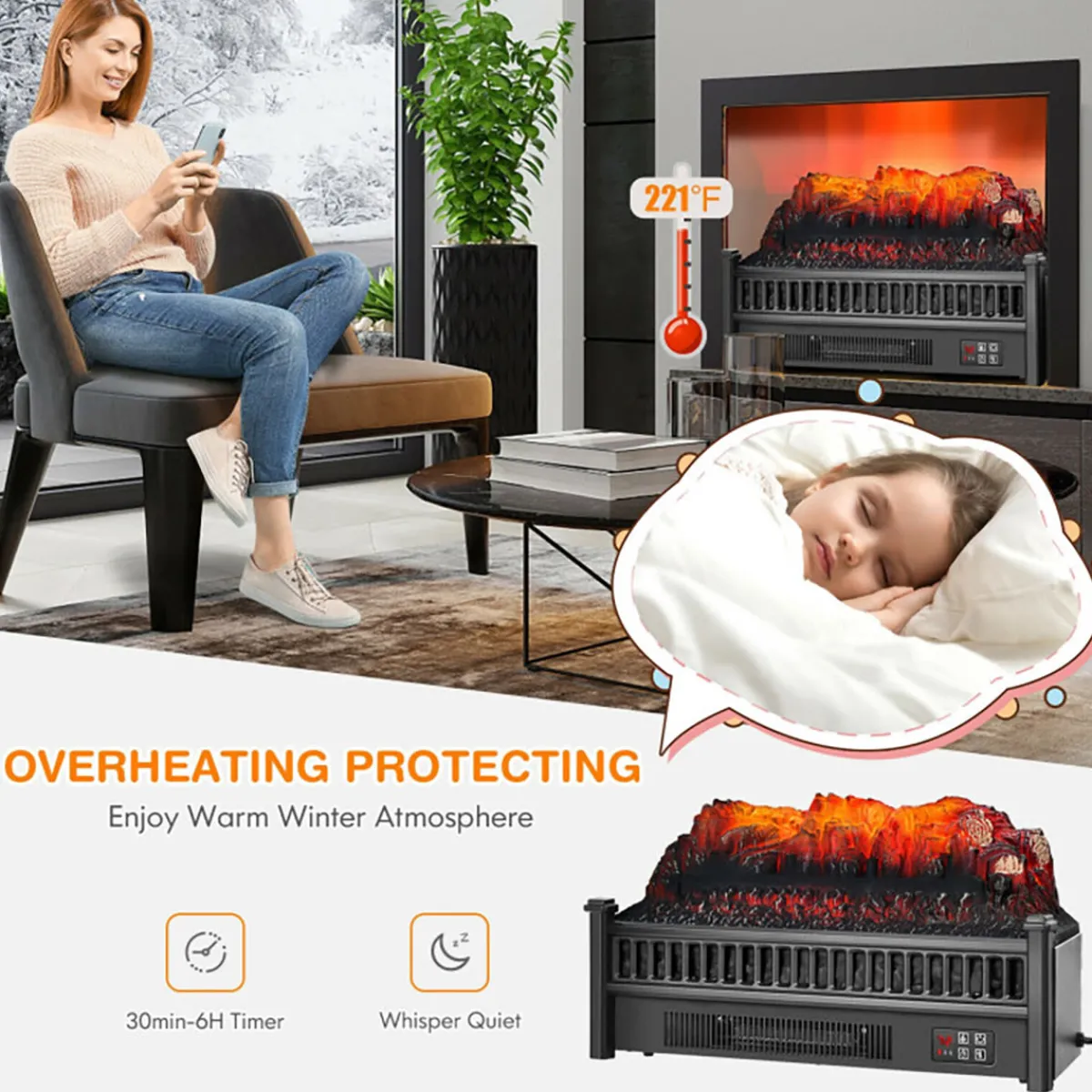 GoPlus (Costway) Electric Fireplace Log Set Heater