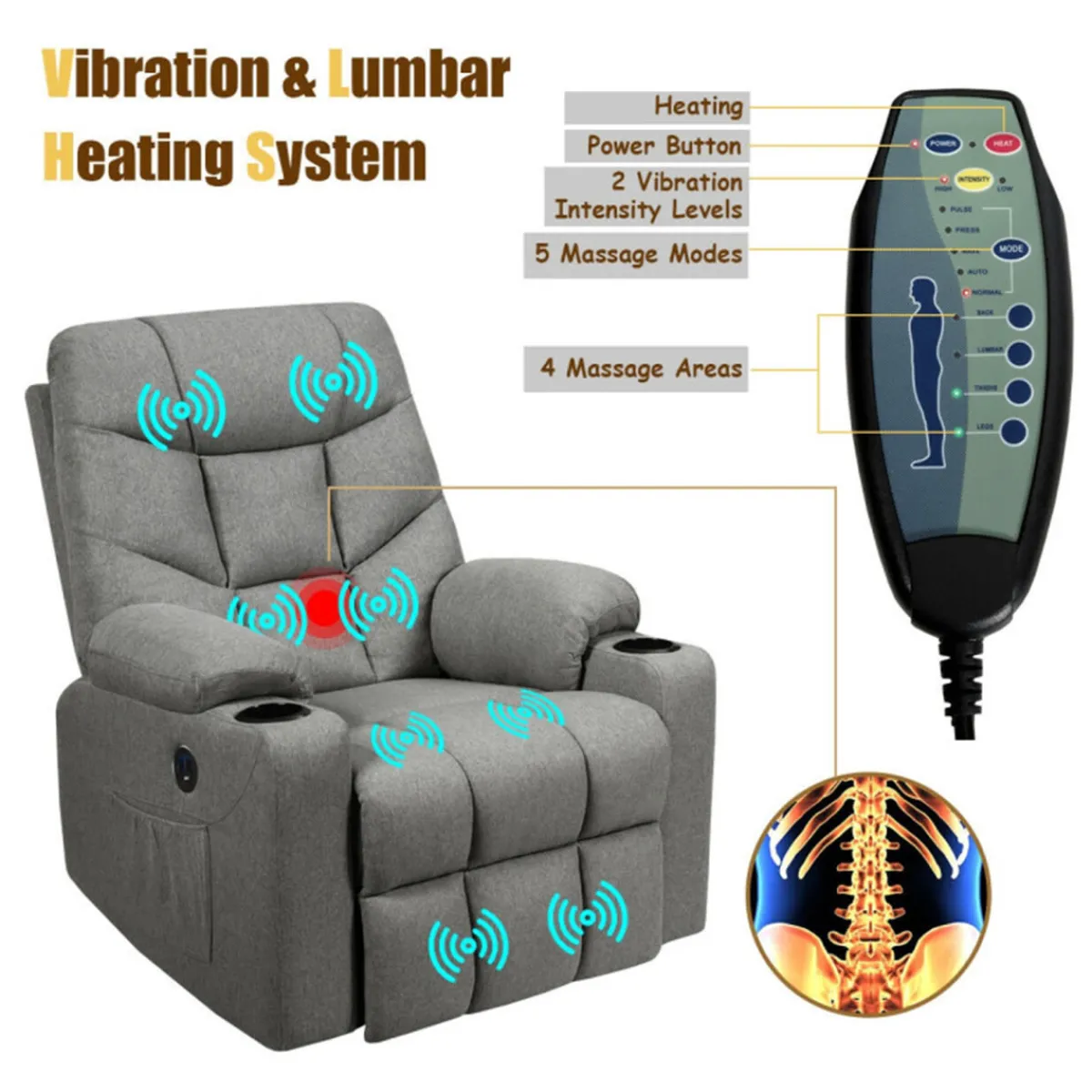 daylight24 Electric Power Lift Heated Massage Chair Recliner