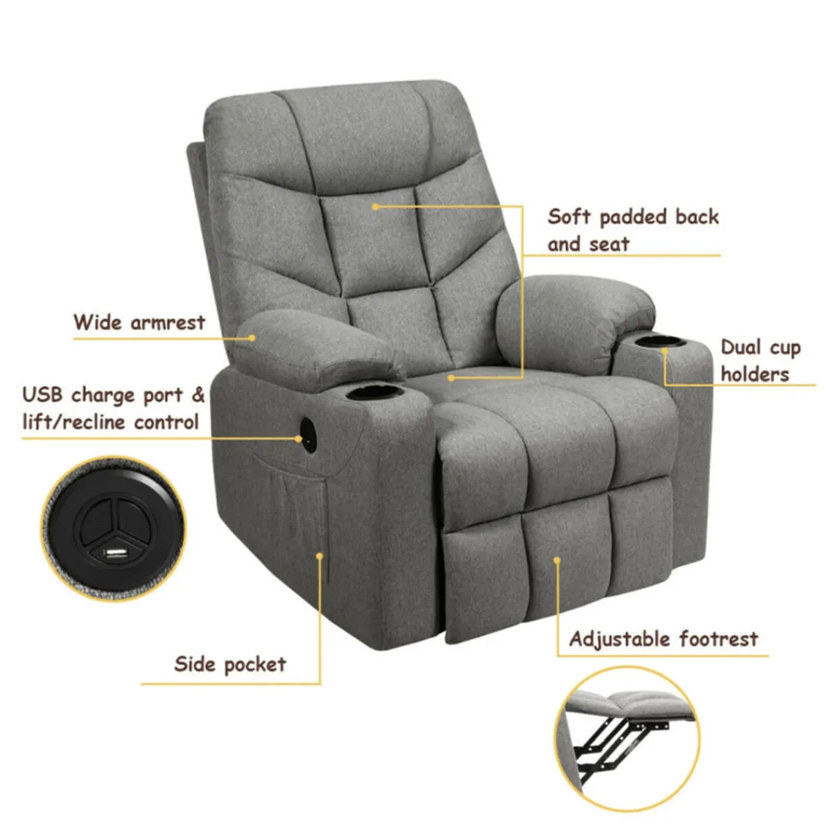 daylight24 Electric Power Lift Heated Massage Chair Recliner