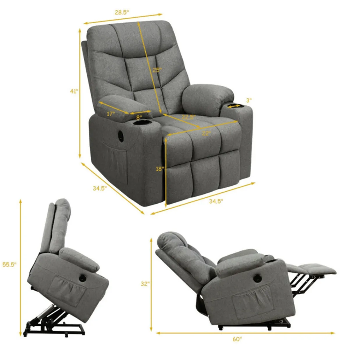 daylight24 Electric Power Lift Heated Massage Chair Recliner