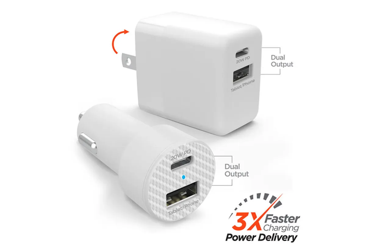 Sharper Image Fast Charge Dual Output Wall and Car Charger Set