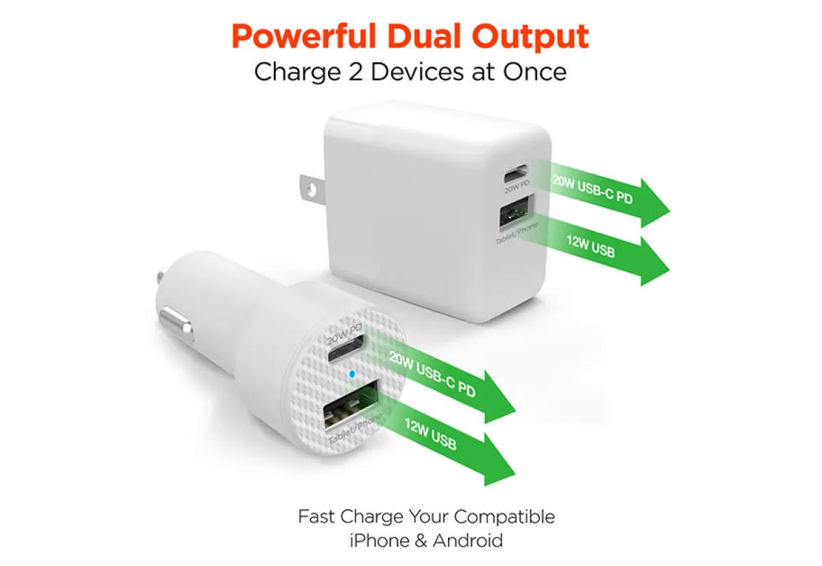 Sharper Image Fast Charge Dual Output Wall and Car Charger Set