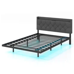 GoPlus (Costway) Floating LED Bed Frame with Charging Station