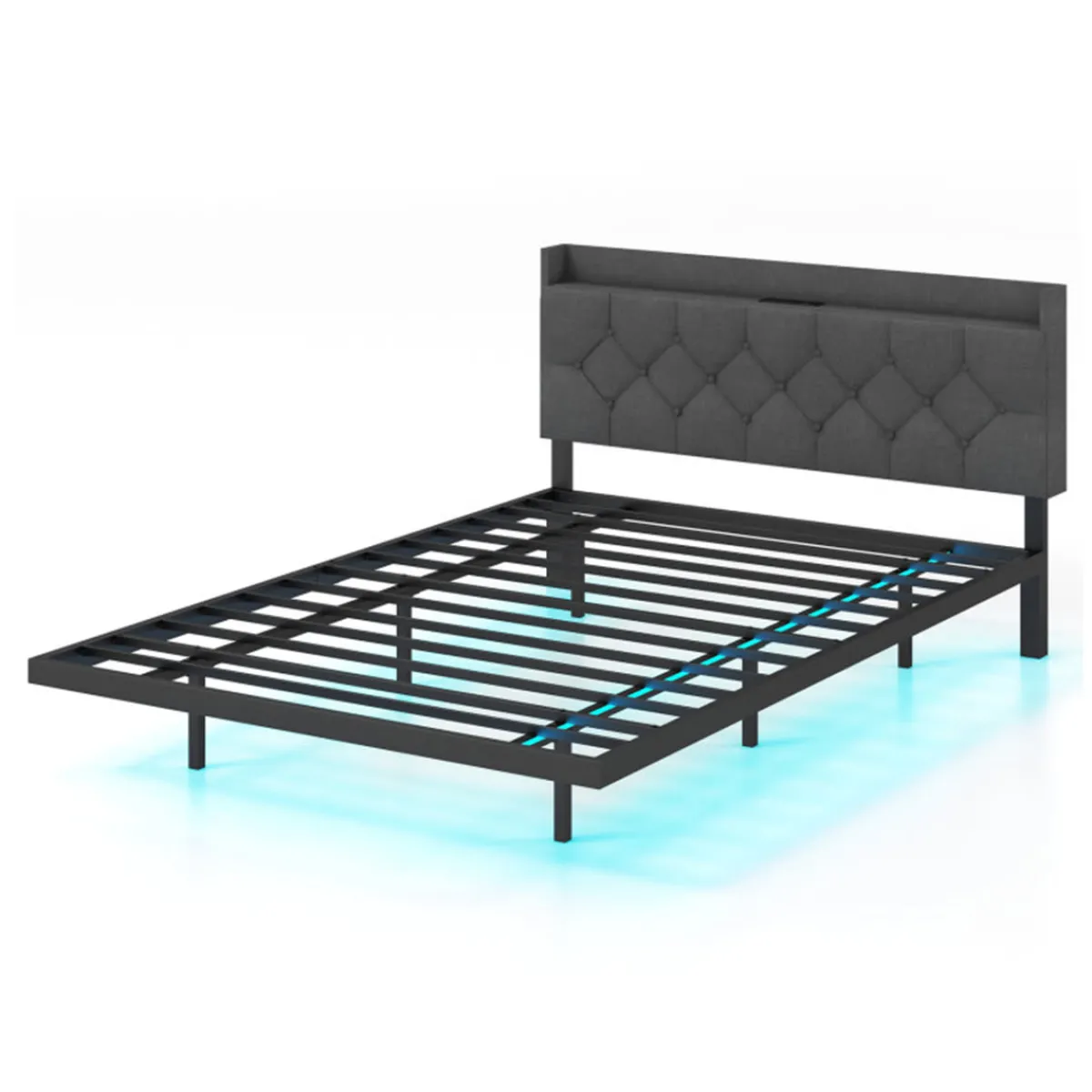 GoPlus (Costway) Floating LED Bed Frame with Charging Station