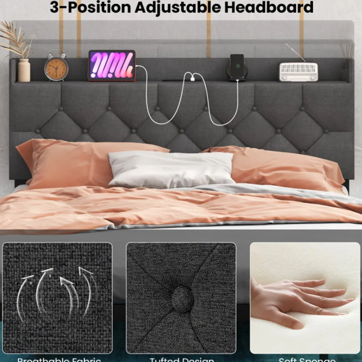 GoPlus (Costway) Floating LED Bed Frame with Charging Station