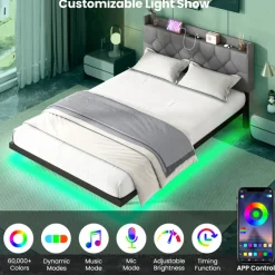 GoPlus (Costway) Floating LED Bed Frame with Charging Station