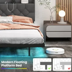 GoPlus (Costway) Floating LED Bed Frame with Charging Station