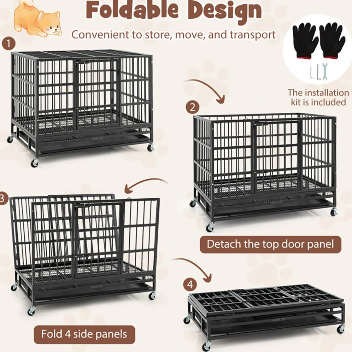 GoPlus (Costway) Foldable Heavy-Duty Metal Dog Cage
