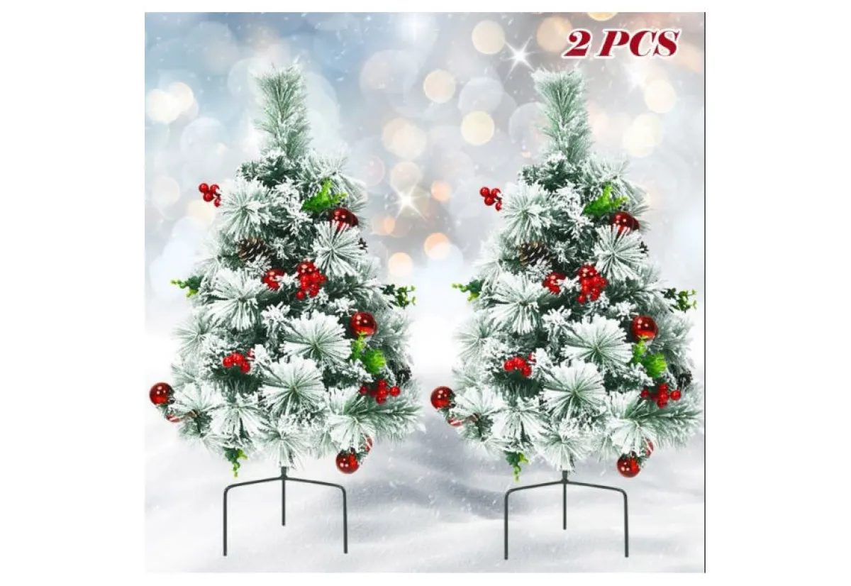 Odash Inc. 2-Ft. Cordless Pre-Lit Walkway Trees (Set of 2)