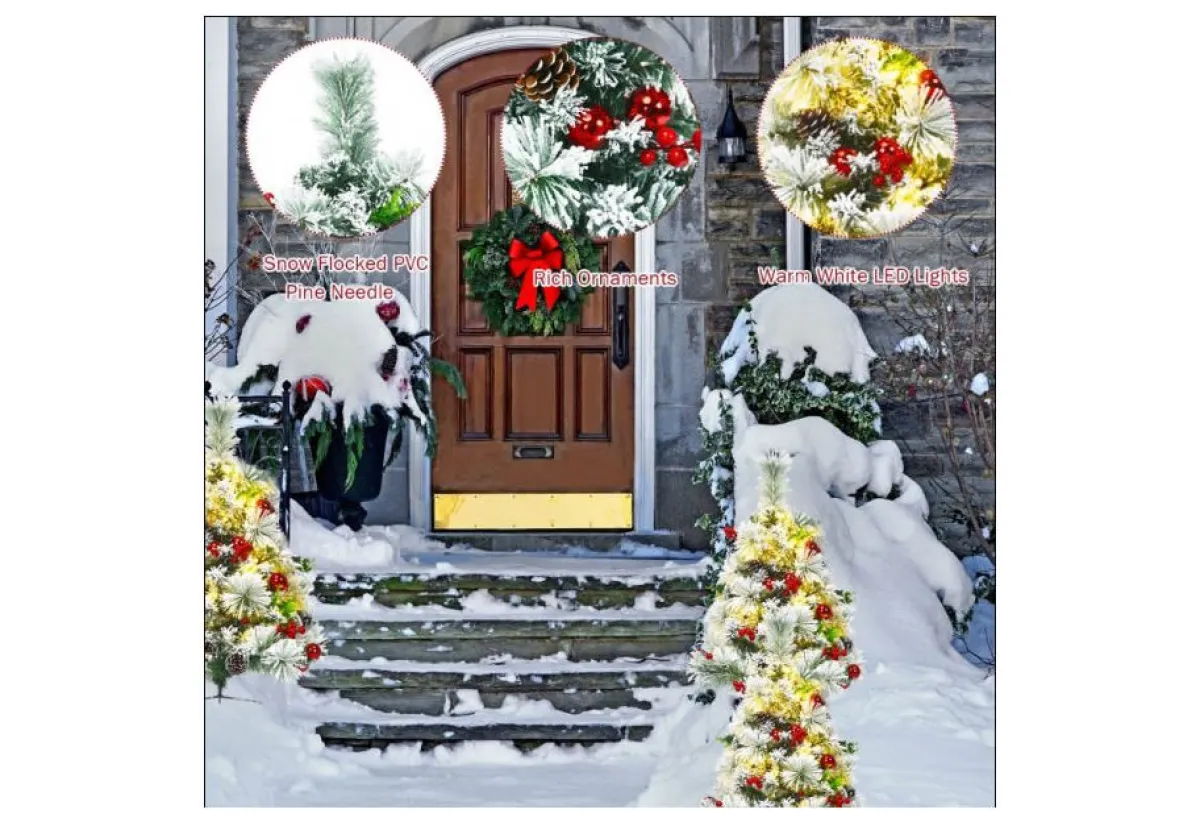 Odash Inc. 2-Ft. Cordless Pre-Lit Walkway Trees (Set of 2)
